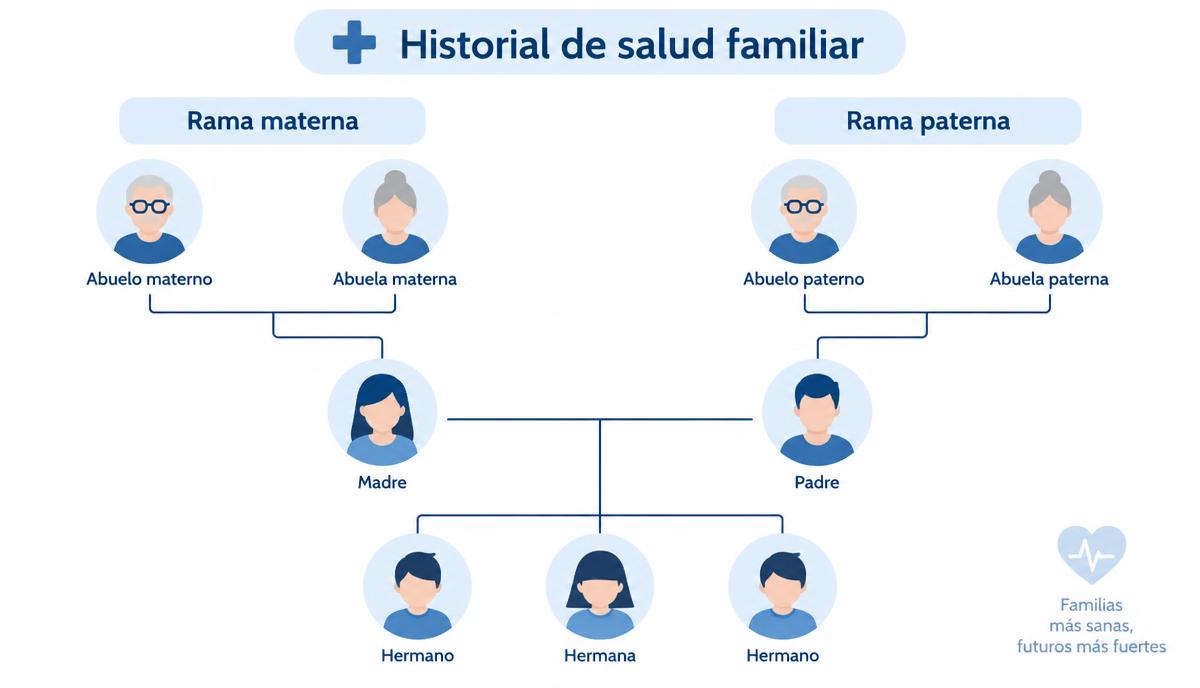Diagrama de las ramas materna y paterna para recopilar el historial de salud familiar.