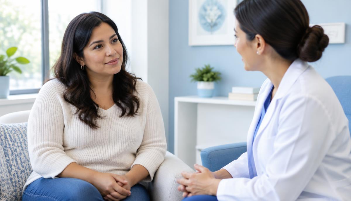 Mujer preparándose para una prueba de Papanicolaou durante una consulta ginecológica